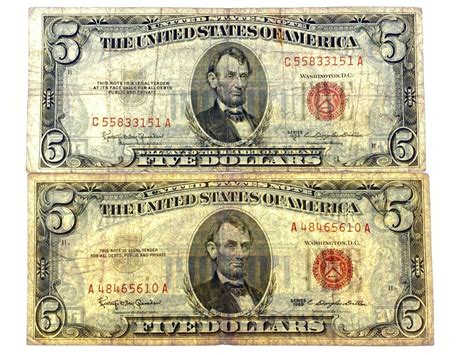 1953 red seal 5 dollar bill - Vintage Lot Of -3 Red Seal Two Dollar Bills Currency 2-1953 & 1-1963. $9.99. 0 bids. $8.50 shipping. Ending Monday at 5:30PM PDT 21h 17m. ... New Listing 1963 Two Dollar Bill Red Seal CU $2 Note Jefferson UNCIRCULATED $2.00 UNC CRISP. $6.95. 0 bids. Free shipping. Ending Oct 15 at 4:04PM PDT 6d 19h.